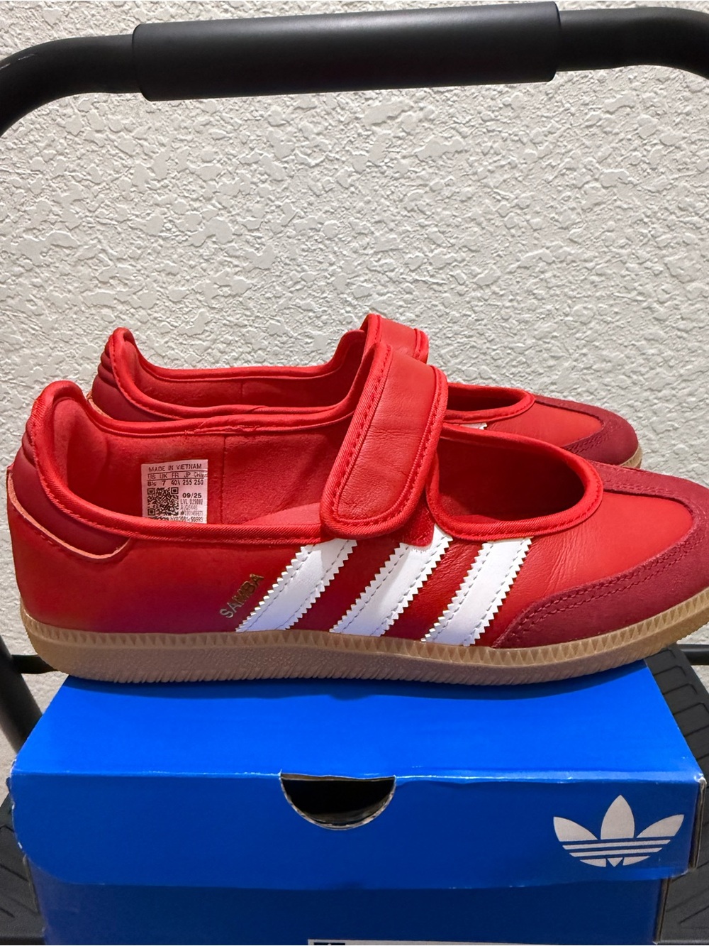 Adidas Samba Jane-Red Mary Jane Sneakers with White Stripes - Picture 6 of 8